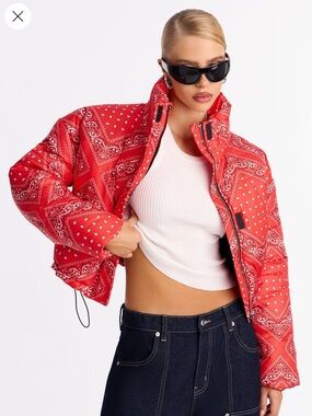 Brand New Paisley Bandana-Print Cropped Puffer Jacket